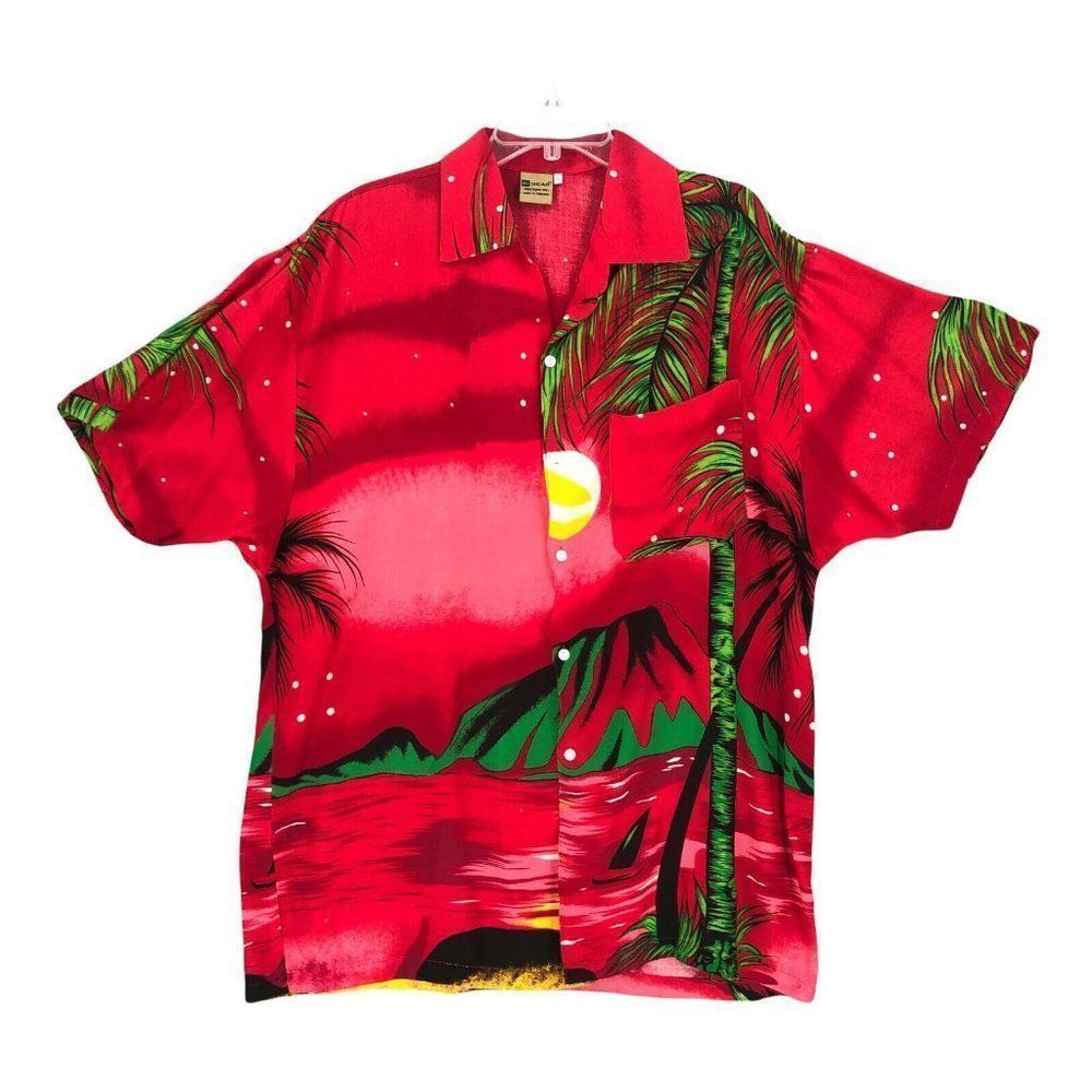 Ingear Mens Casual Button Down Shirt XXL 2XL Red Hawaiian Short Sleeve Collared